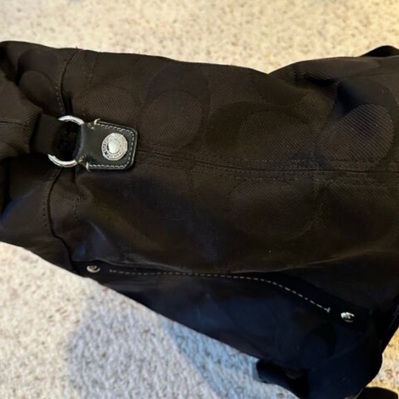 COACH EUC Black Coach Monogram Zip Top Canvas Purse Shoulder Bag - Picture 12 of 13